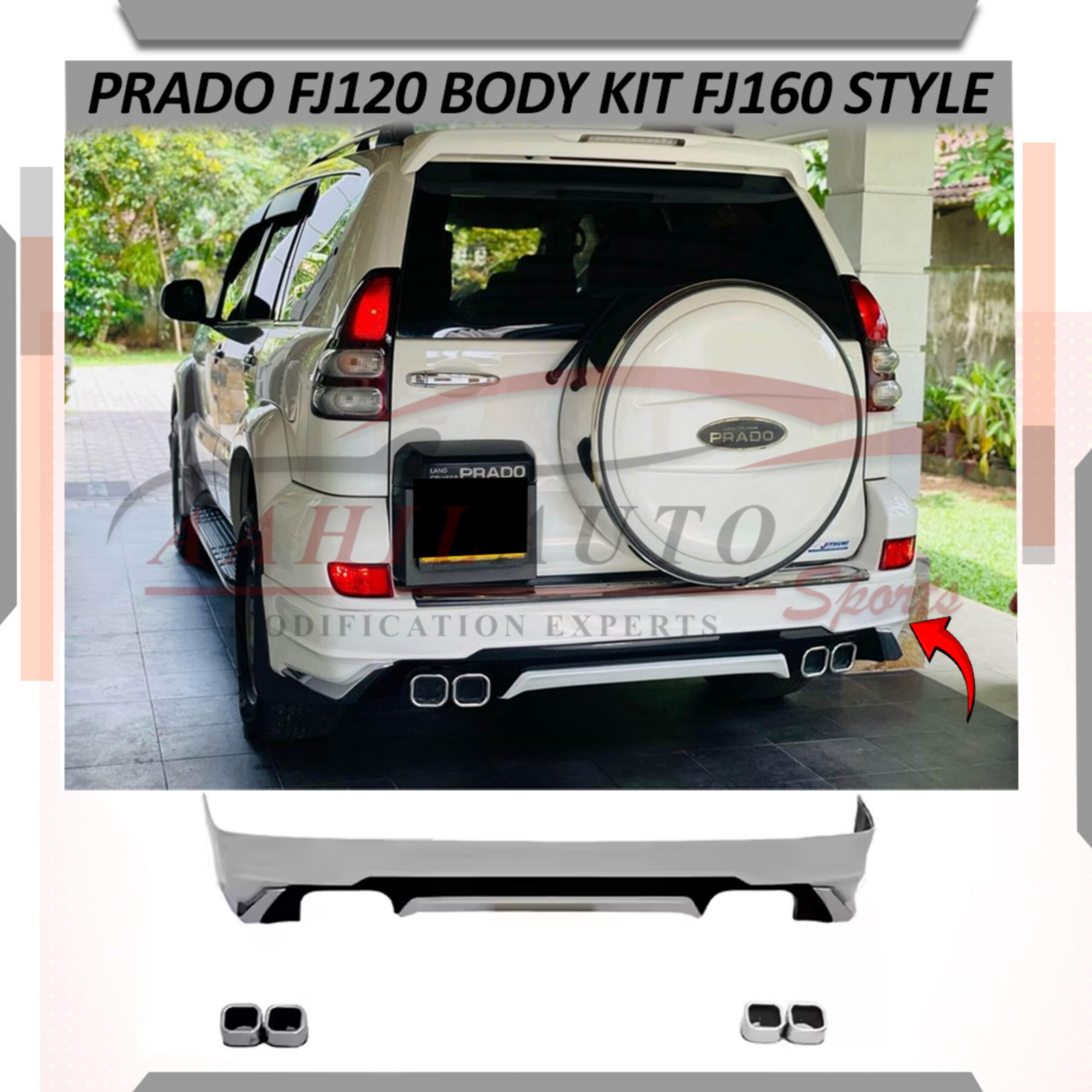 Toyota Prado FJ120 Modellista Body Kit Rear Extension FJ150 Style 2002-2008 - Image 2