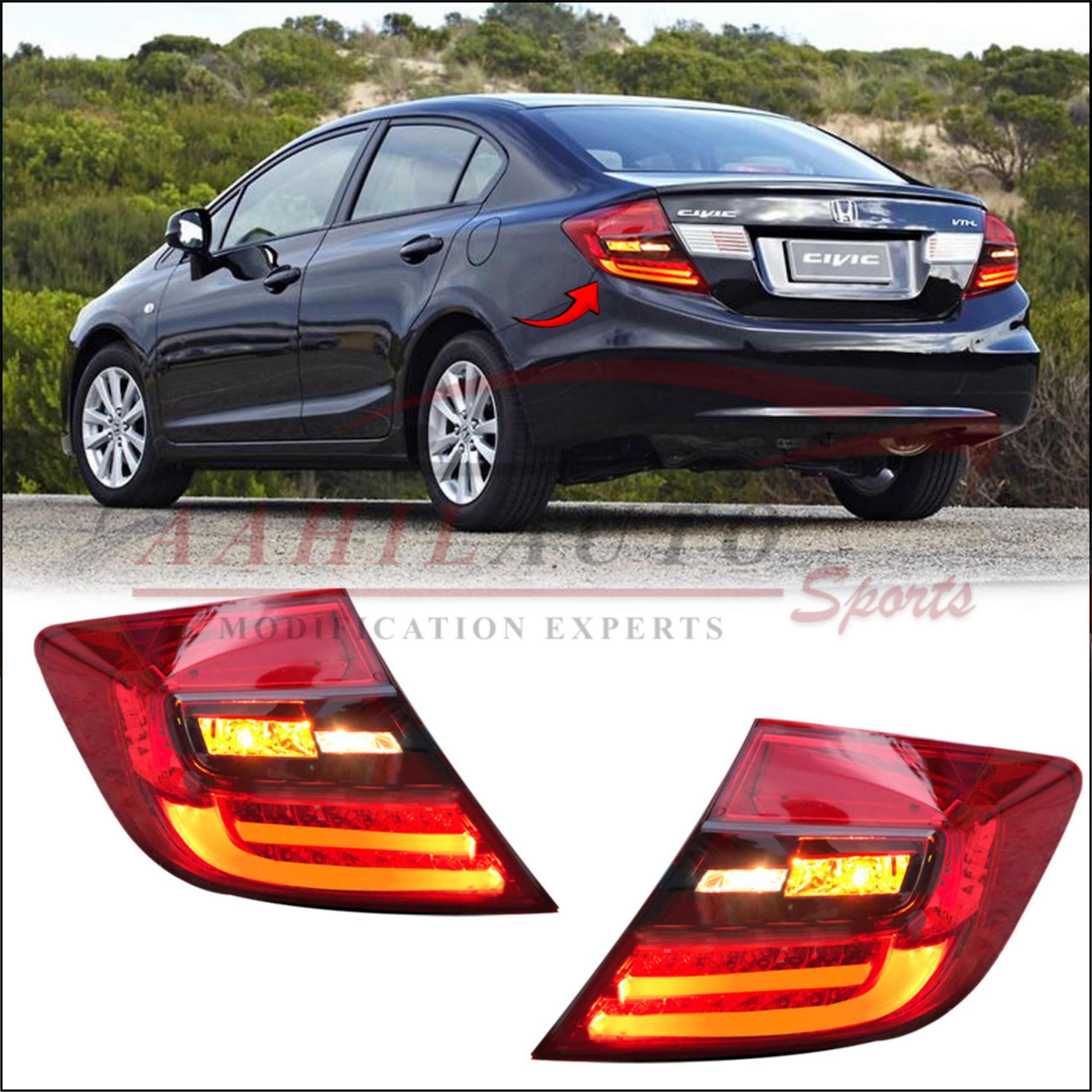 Honda Civic Rebirth Red and Smoke LED Light Bar Tail Lamps Taiwan For 2013 2014 2015 - Image 3