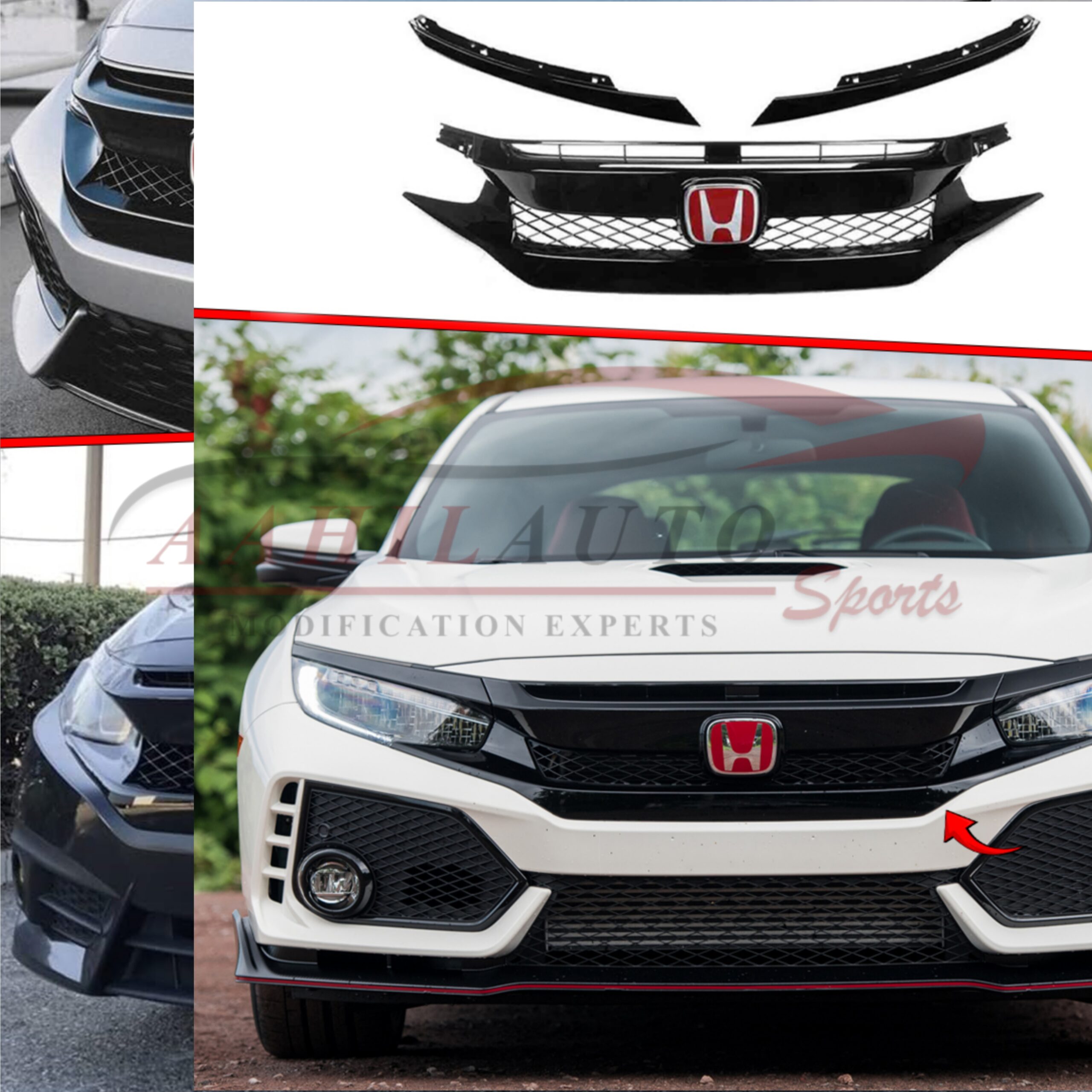 Honda Civic X Type R Grill - Piano Black - Image 4