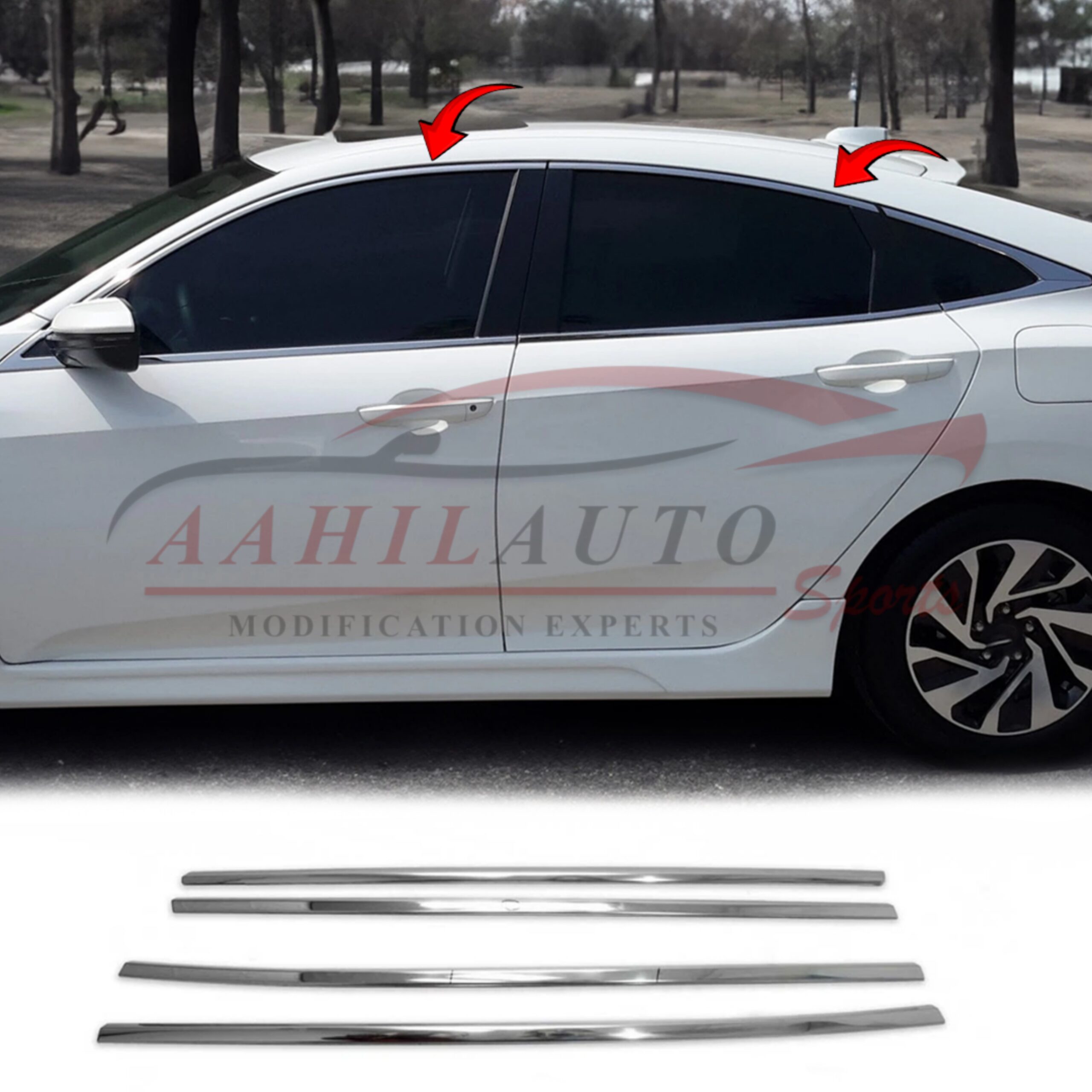 Honda Civic Window Chrome Weather Strips 6 Pcs - Model 2016-2021 - Image 3