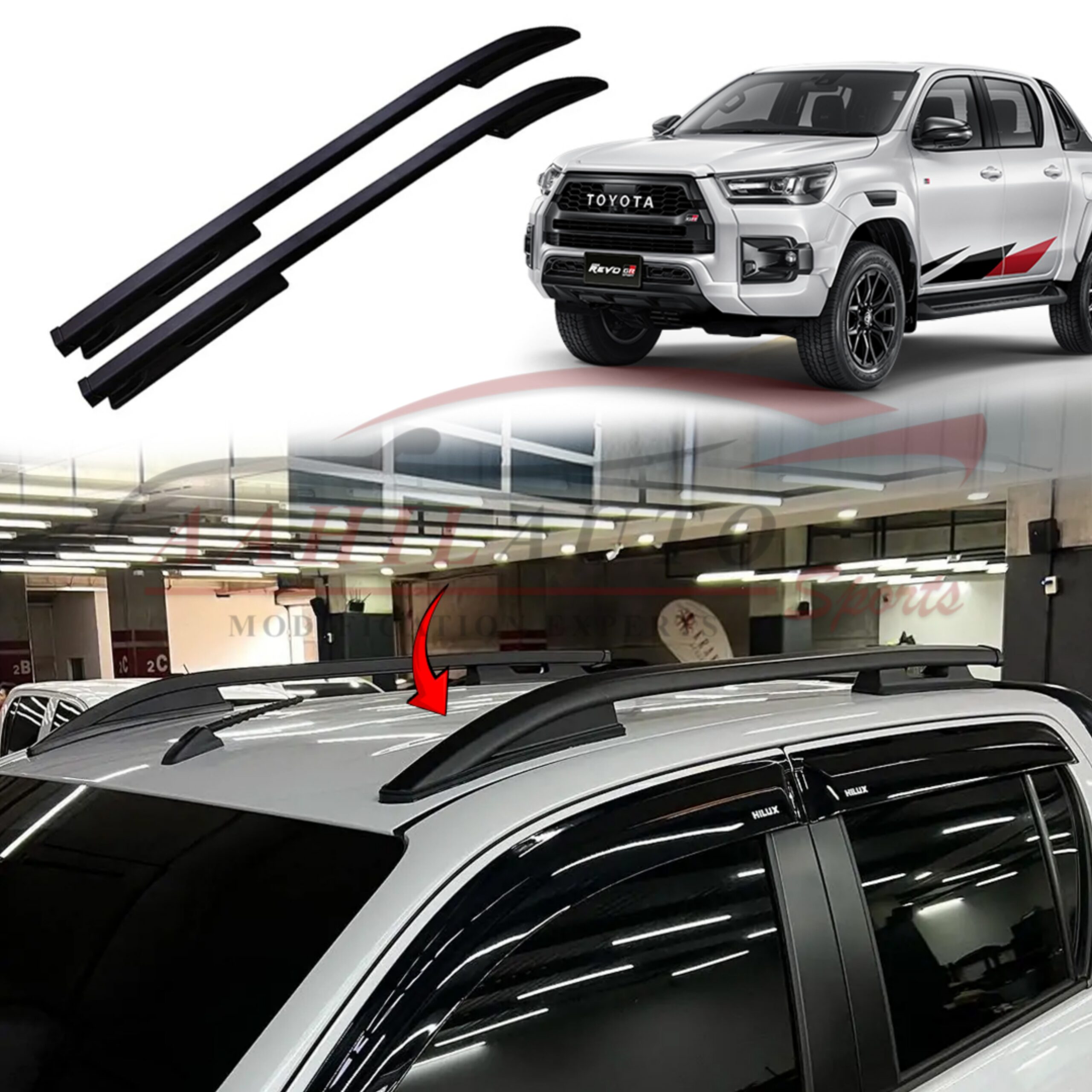 Toyota Hilux Revo/Rocco Roof Rail Black - Image 4