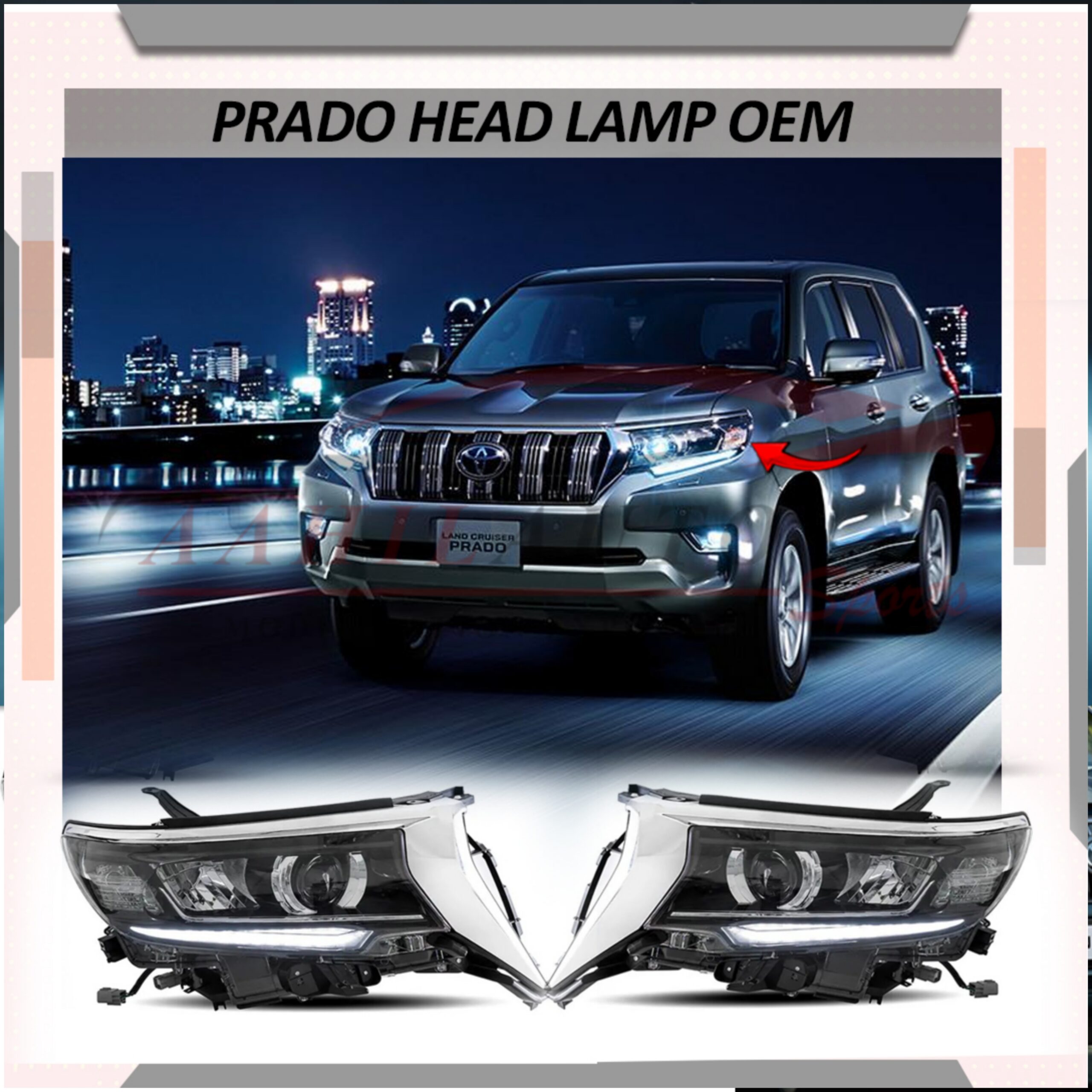 Toyota Prado FJ150 Head Light OEM Style Model 2016-2023